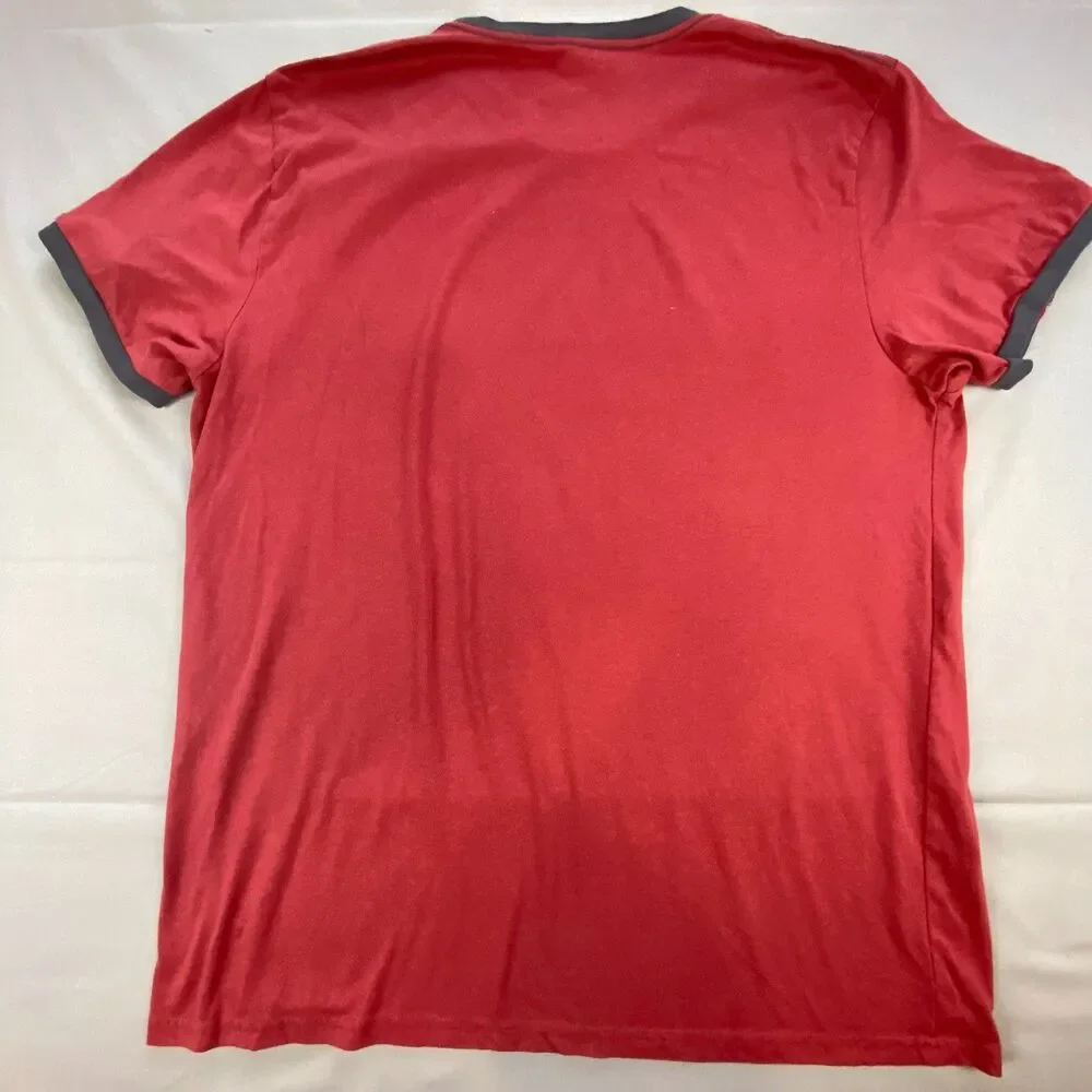 Old Navy Men XL Red Ringer T-Shirt Short Sleeve Crew Neck Contrast Trim Classic